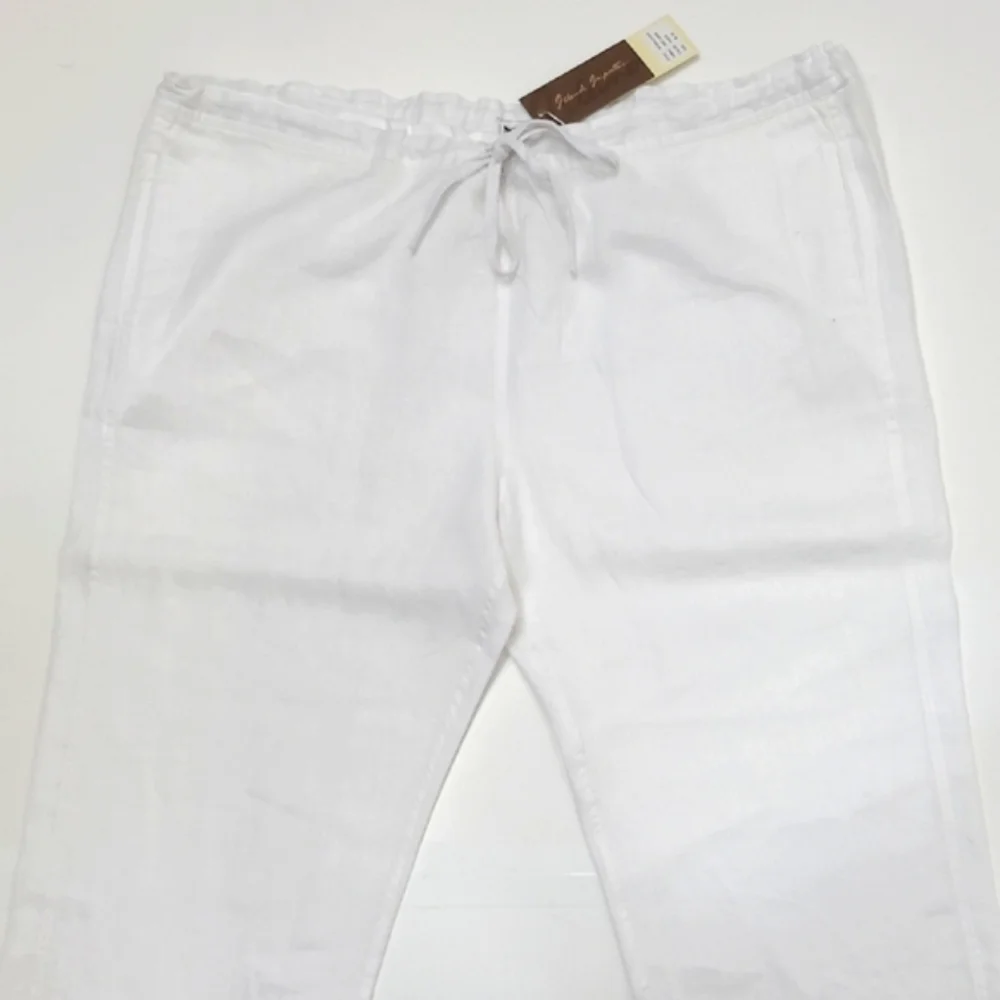 Island Importer Riviera Linen Crop Drawstring Pants Wide Leg High Waist Rise 32